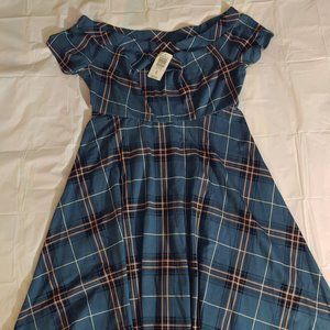 Torrid Plaid Ponte Off Shoulder Skater Dress